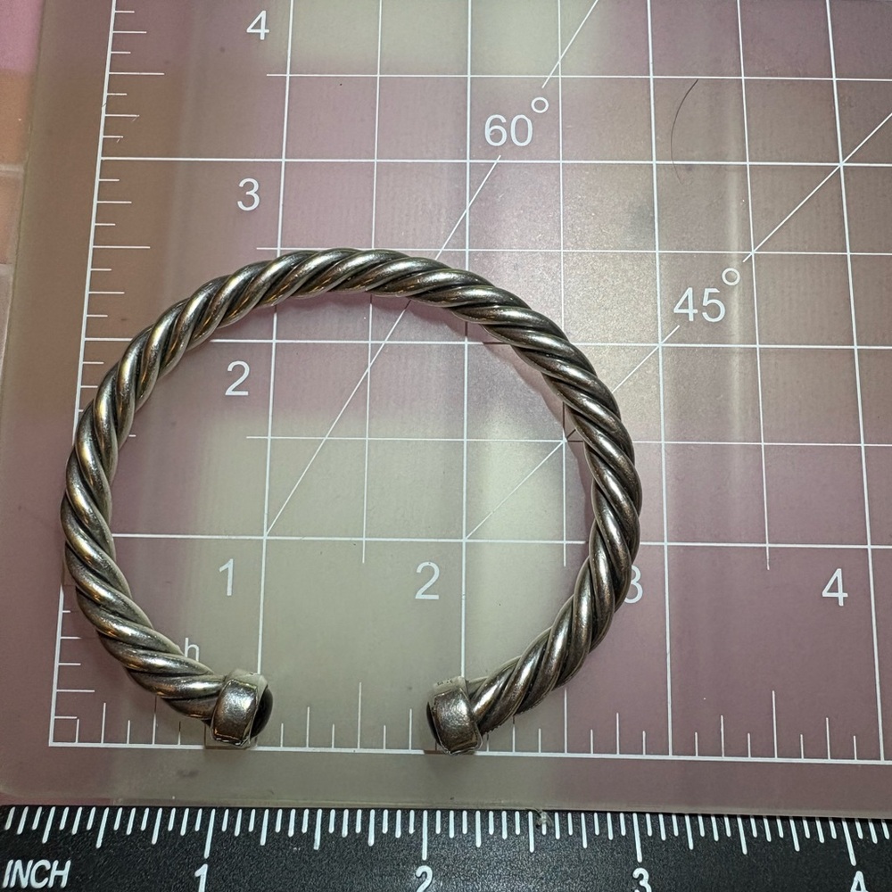 Heavy Duty Silver Twisted Cuff with Stone ends Bracelet